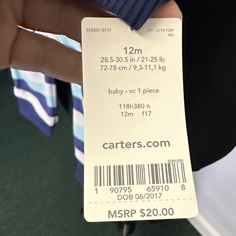 Carter’s Striped Hooded Baby fleece One-Piece 12 months - Picture 2 of 3